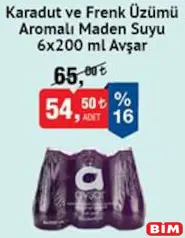 AVŞAR KARADUT VE FRENK ÜZÜMÜ AROMALI MADEN SUYU 6X200 ML fiyat ve kampanya bilgisi